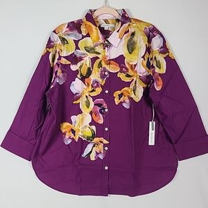 NEW Chico's Women's Luxe Botanic Button Down Shirt Sweet Berry Size 3.5 MSRP $90